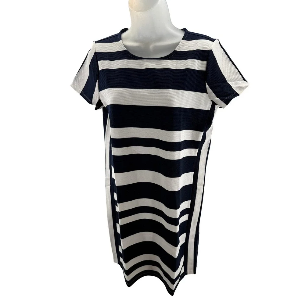 J.Crew Navy Blue White Striped Sheath Dress Womens Size 8 Sample NEW